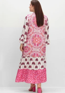 Maxikleid im Mustermix, mit Trompetenärmeln