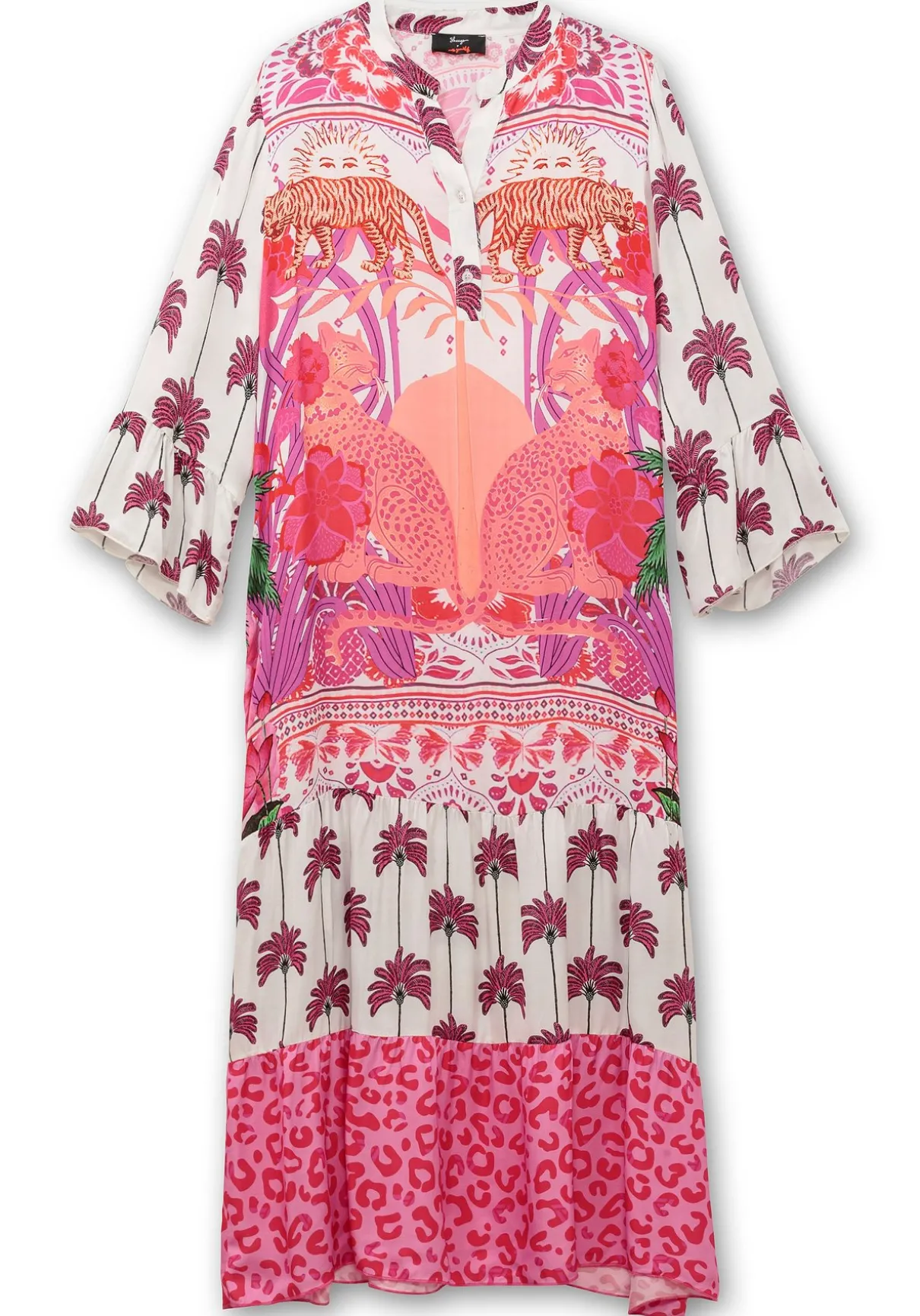 Maxikleid im Mustermix, mit Trompetenärmeln