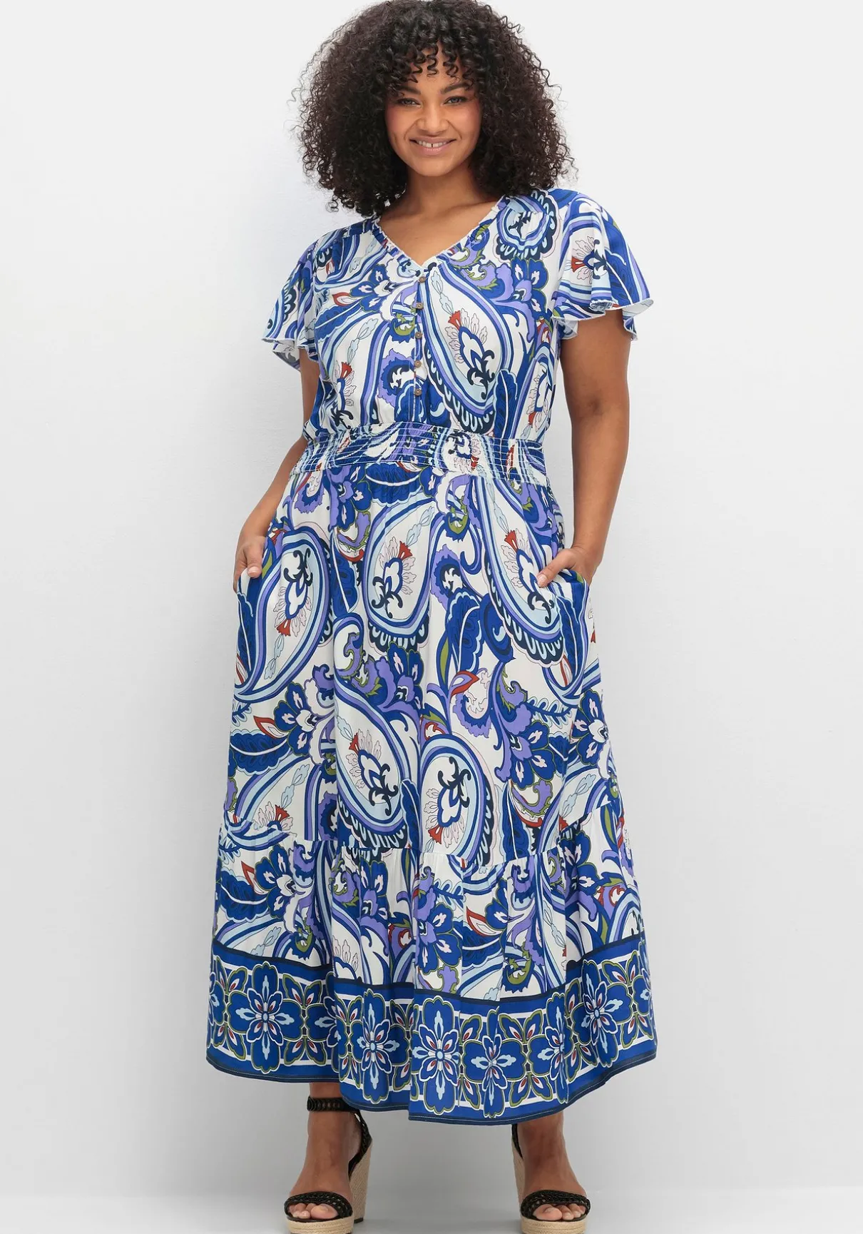 Maxikleid im Paisleymuster, mit Smokbund