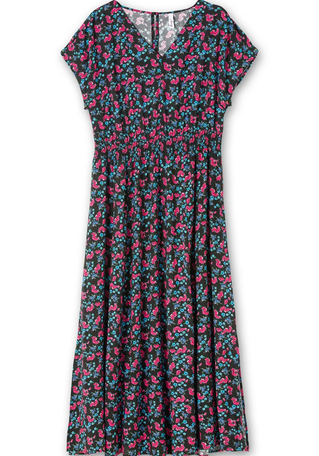 Maxikleid mit Alloverdruck und gesmokter Taille