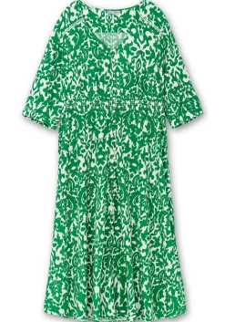 Maxikleid mit Alloverprint und gesmokter Taille