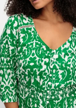 Maxikleid mit Alloverprint und gesmokter Taille