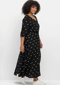 Maxikleid mit Alloverprint und gesmokter Taille