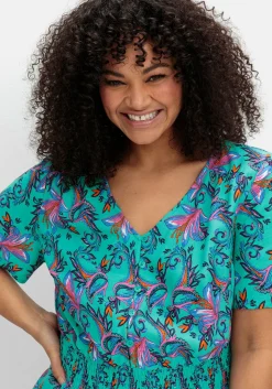 Maxikleid mit Blumendruck und Taillen-Smokbund