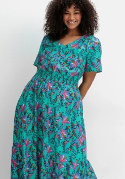 Maxikleid mit Blumendruck und Taillen-Smokbund