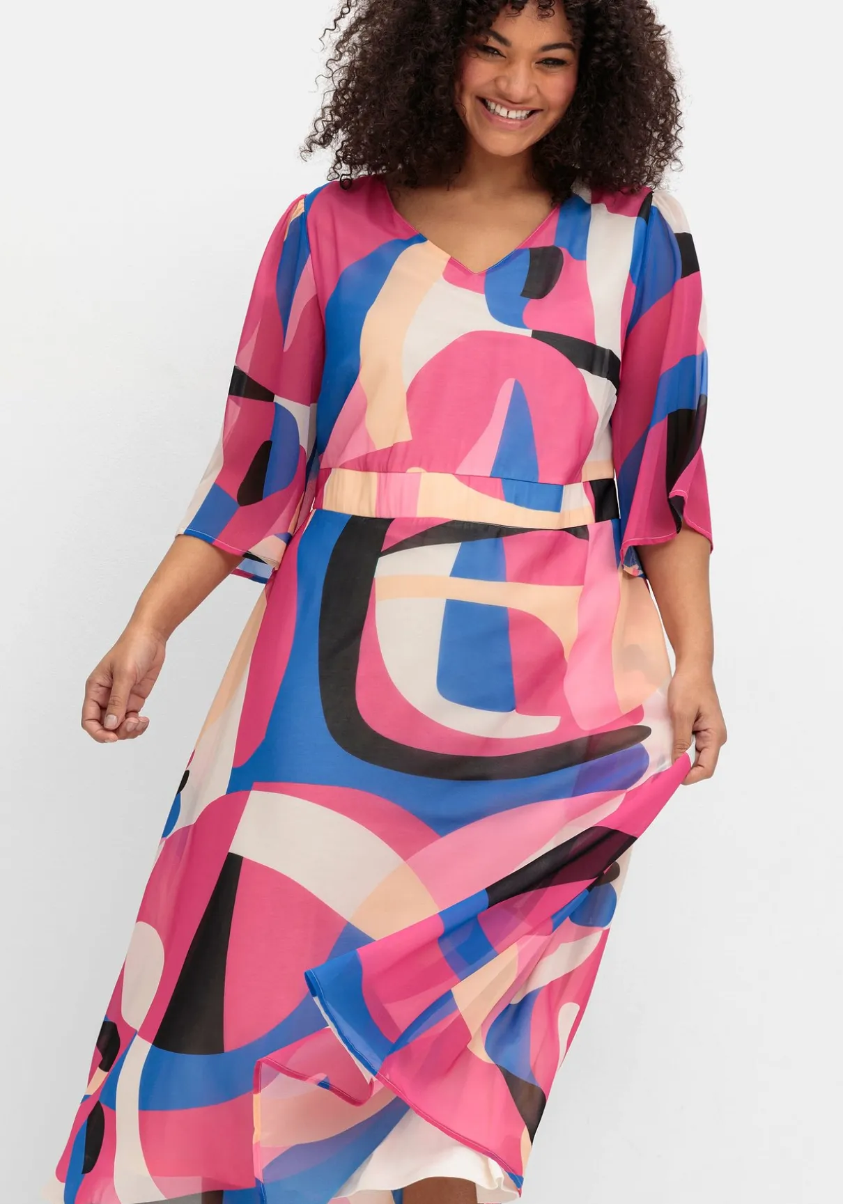 Maxikleid mit Grafikprint, im Lagenlook