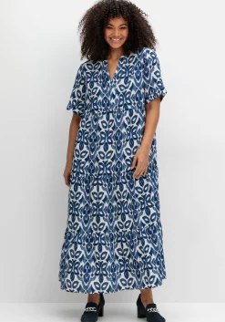 Maxikleid mit Ornamentdruck und Stufenrock