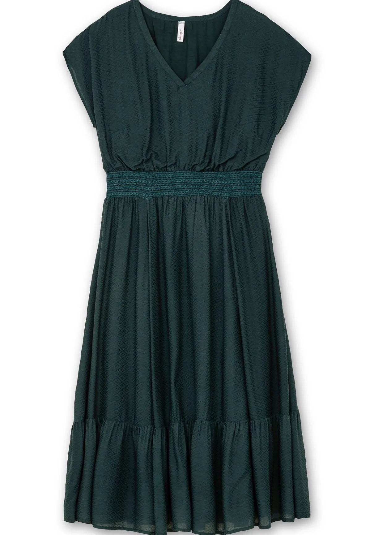 Maxikleid mit Smokbund und Volant am Saum