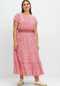 Maxikleid mit Smokbund und Grafikprint