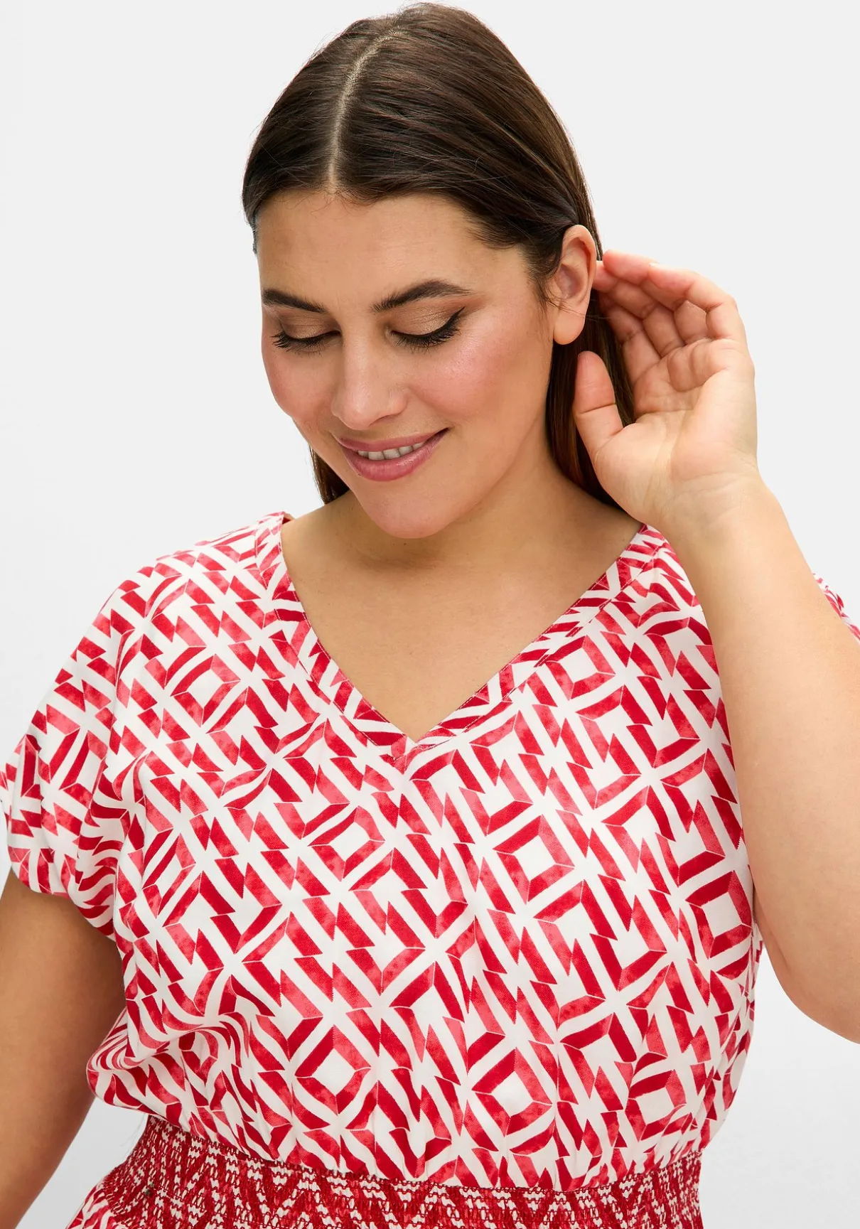 Maxikleid mit Smokbund und Grafikprint