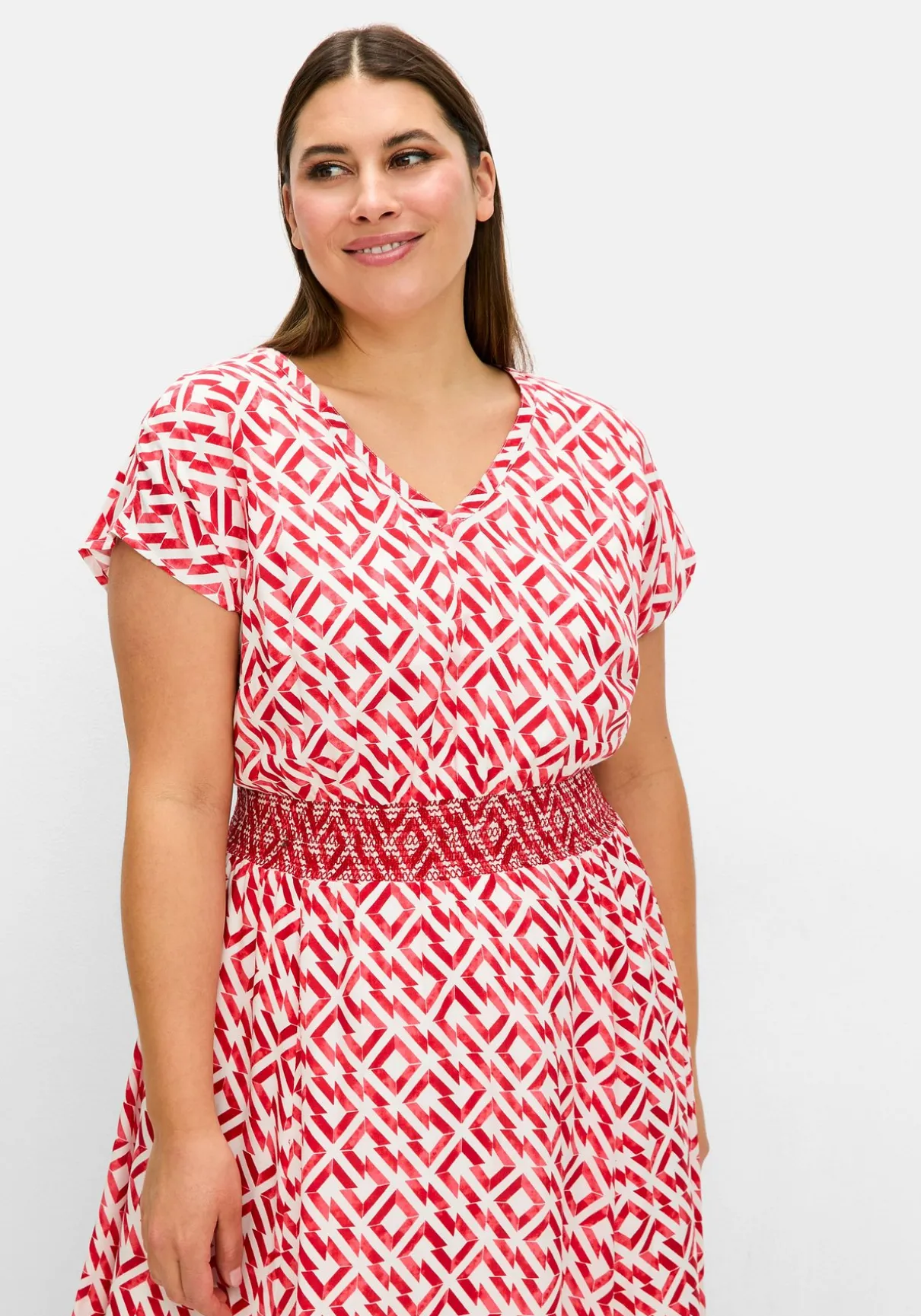 Maxikleid mit Smokbund und Grafikprint