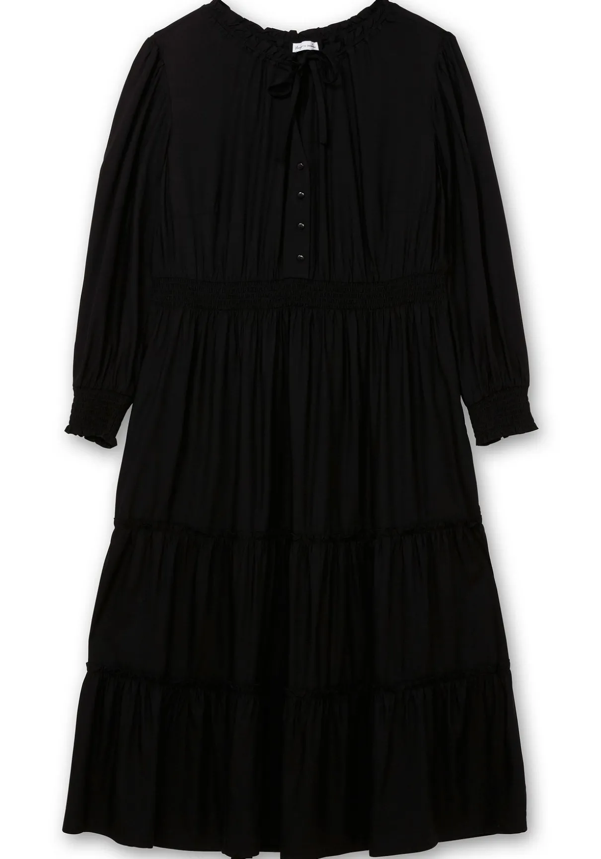 Maxikleid mit Smokbund und Volantrock