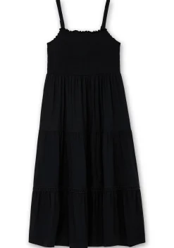 Maxikleid mit Smok-Oberteil und Volantrock