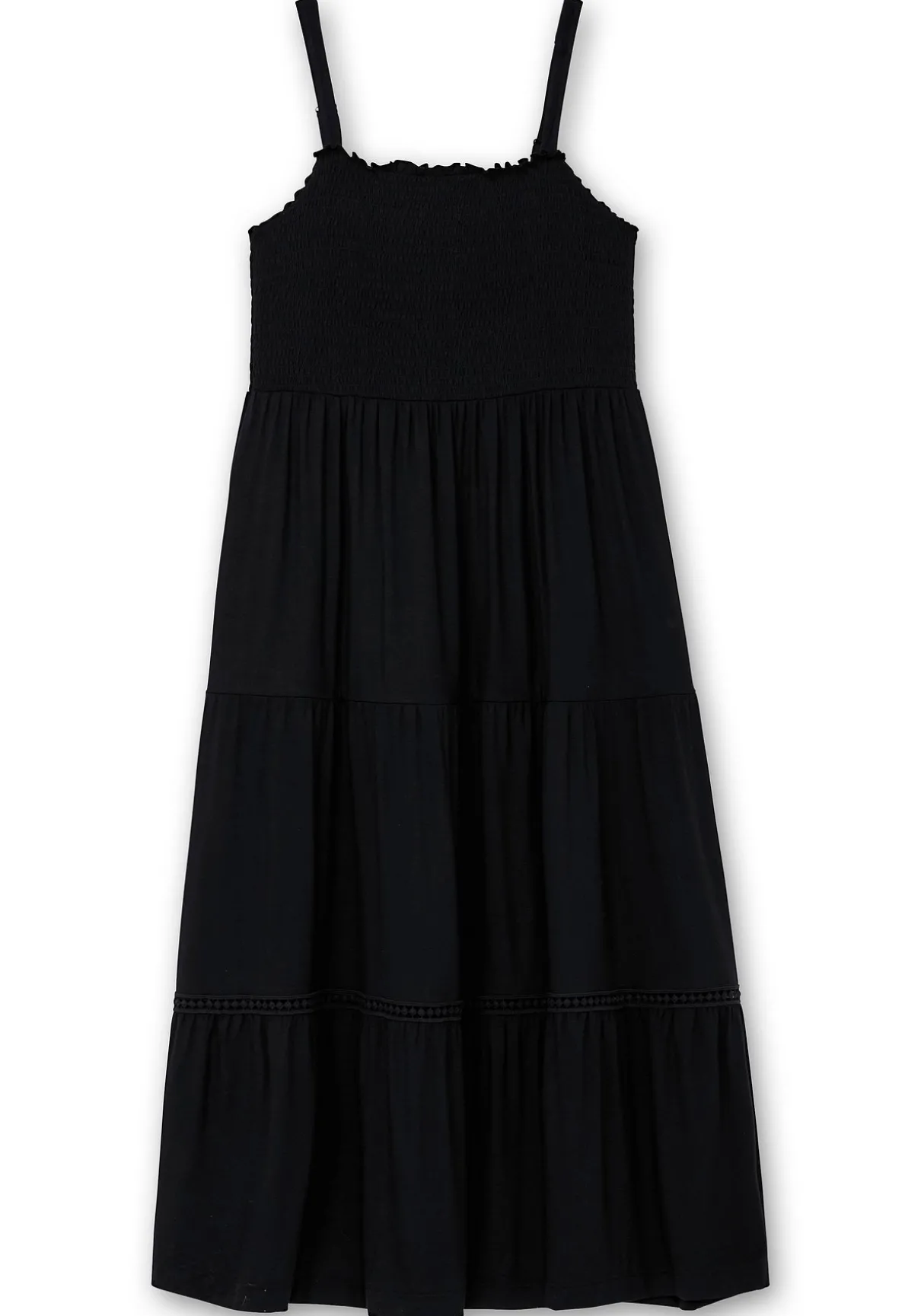 Maxikleid mit Smok-Oberteil und Volantrock