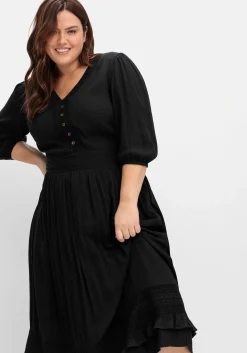 Maxikleid mit Volant, in Crinkle-Qualität