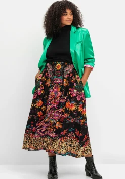 Maxirock mit floralem Print, aus Viskose-Satin