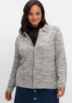 Melierte Strickjacke mit Polokragen