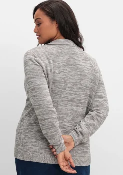 Melierte Strickjacke mit Polokragen