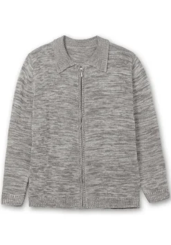 Melierte Strickjacke mit Polokragen