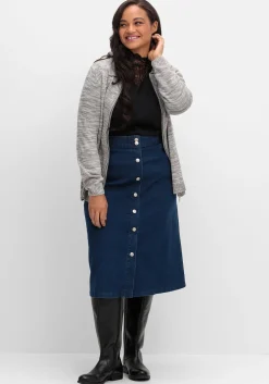 Melierte Strickjacke mit Polokragen