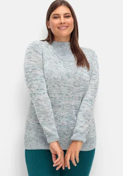 Melierter Strickpullover mit V-Einsatz