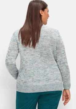 Melierter Strickpullover mit V-Einsatz