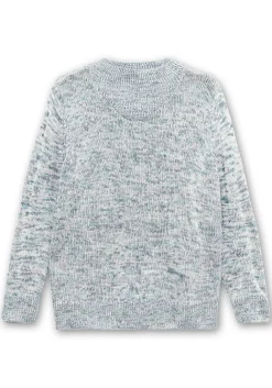 Melierter Strickpullover mit V-Einsatz