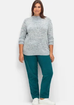 Melierter Strickpullover mit V-Einsatz