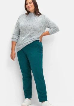 Melierter Strickpullover mit V-Einsatz