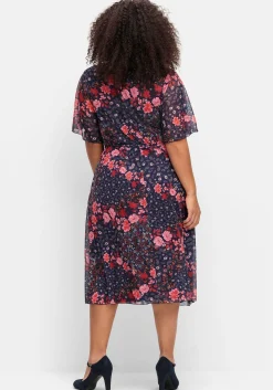 Meshkleid mit Blumendruck und Gummizugbund