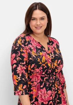 Midikleid aus Crêpe, mit Blumendruck