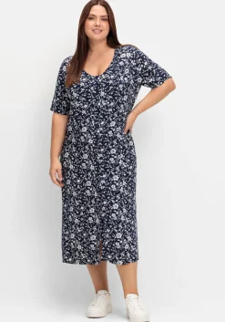 Midikleid mit Blümchenmuster und Knopfleiste