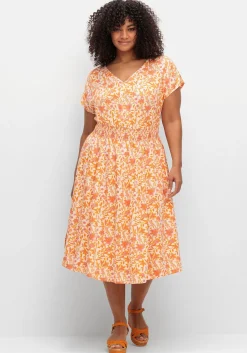 Midikleid mit Smokbund und weitem Rock