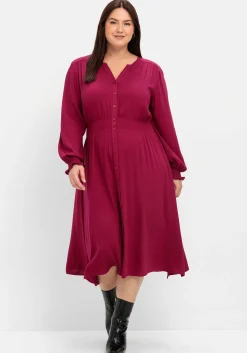 Midikleid mit Smok-Details, aus Viskose