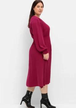 Midikleid mit Smok-Details, aus Viskose