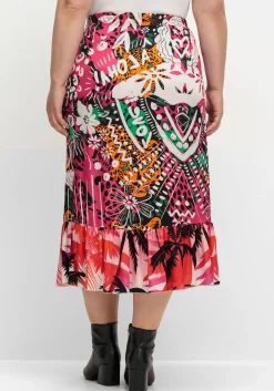 Midirock aus Viskose-Satin, mit Volant am Saum