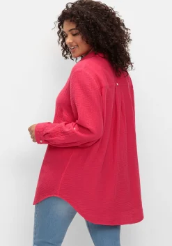 Musselin-Bluse mit Hemdkragen und Krempelärmeln