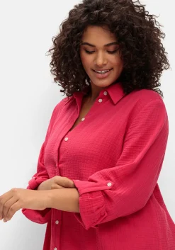 Musselin-Bluse mit Hemdkragen und Krempelärmeln