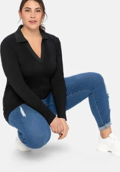 Poloshirt mit langem Arm, aus Viskosejersey