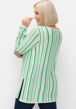 Pullover aus Ajourstrick, mit Längsstreifen