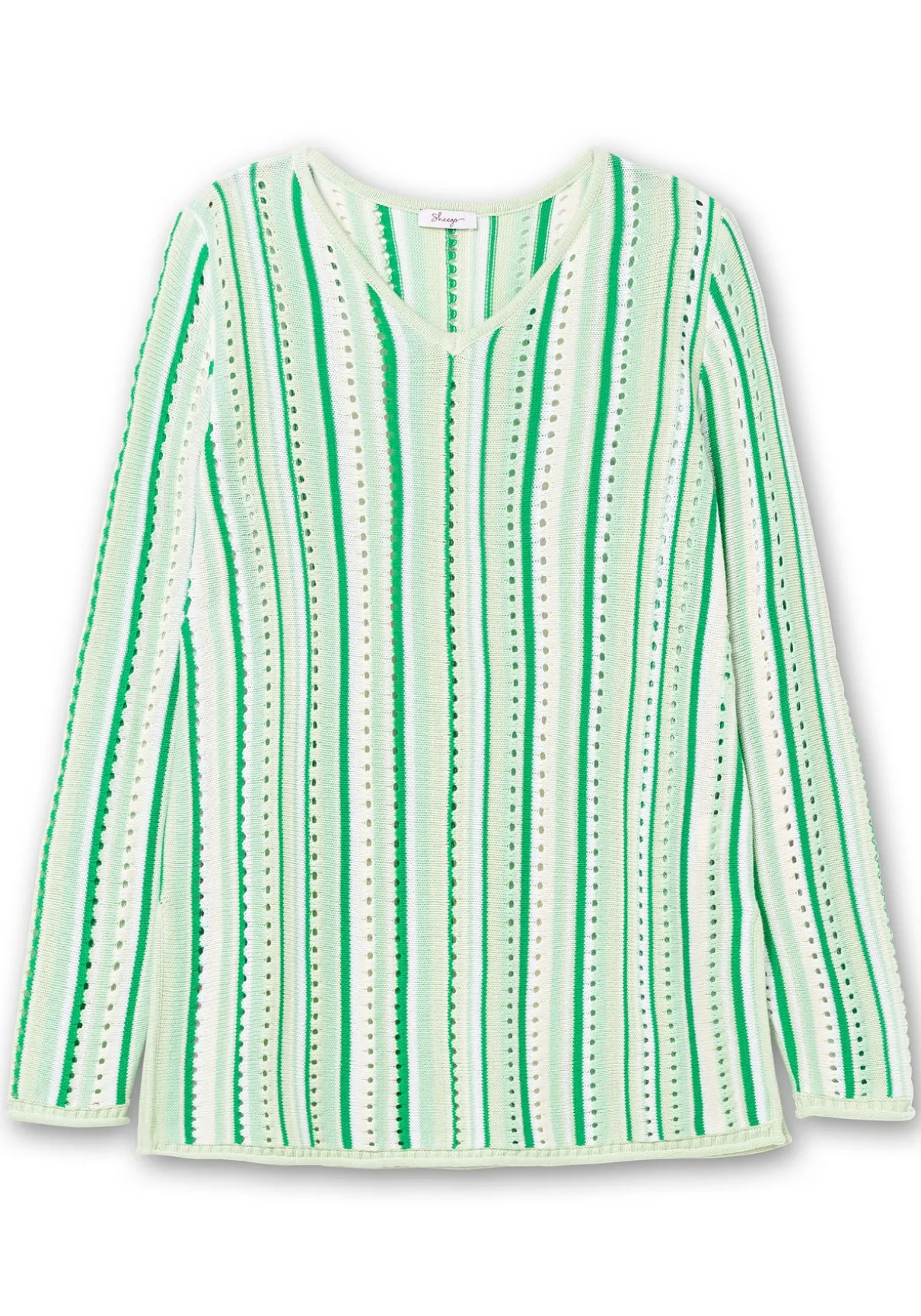 Pullover aus Ajourstrick, mit Längsstreifen