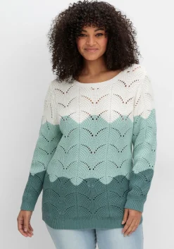 Pullover im Ajourstrick, mit Colourblocking