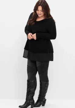 Pullover in A-Linie, mit Chiffonbesatz am Saum