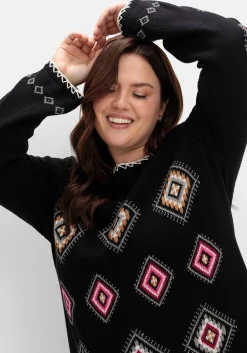 Pullover mit Ethnomuster und Fransen