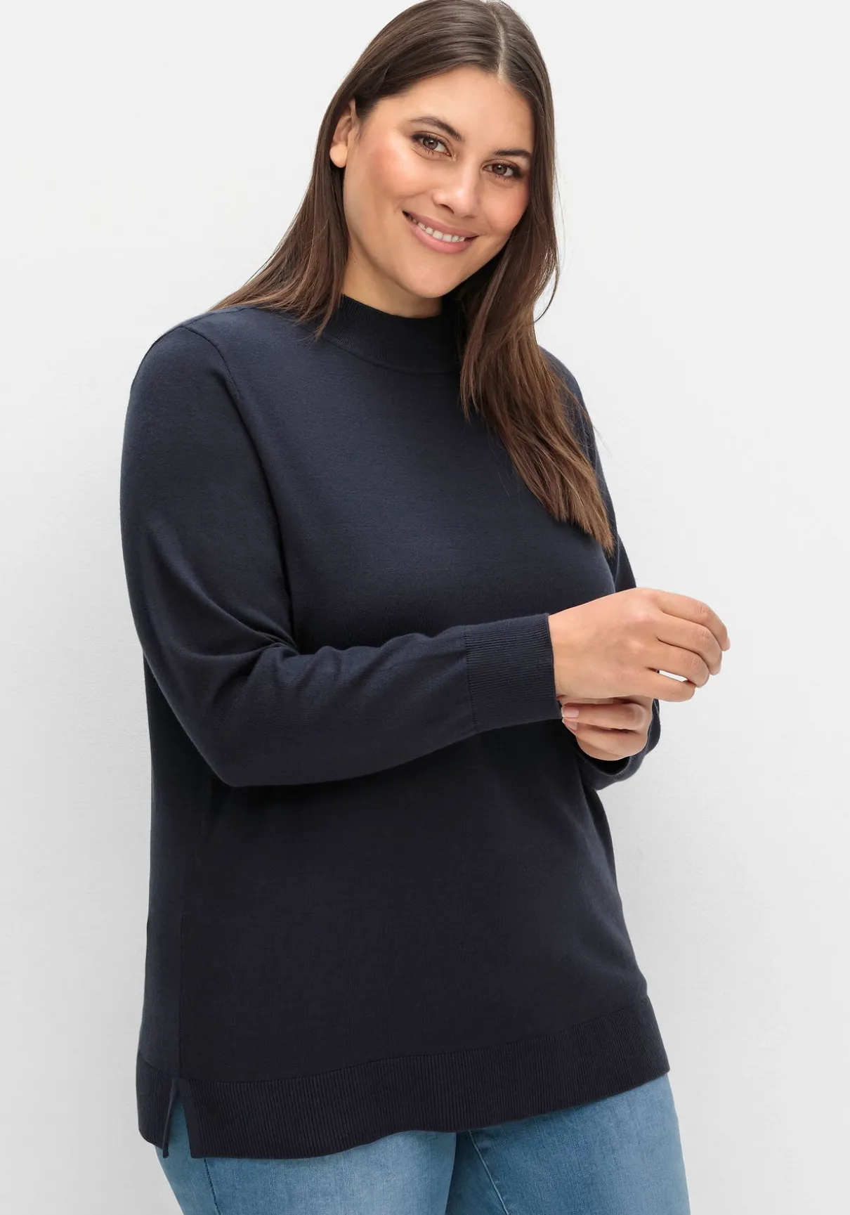 Pullover mit geripptem Stehkragen