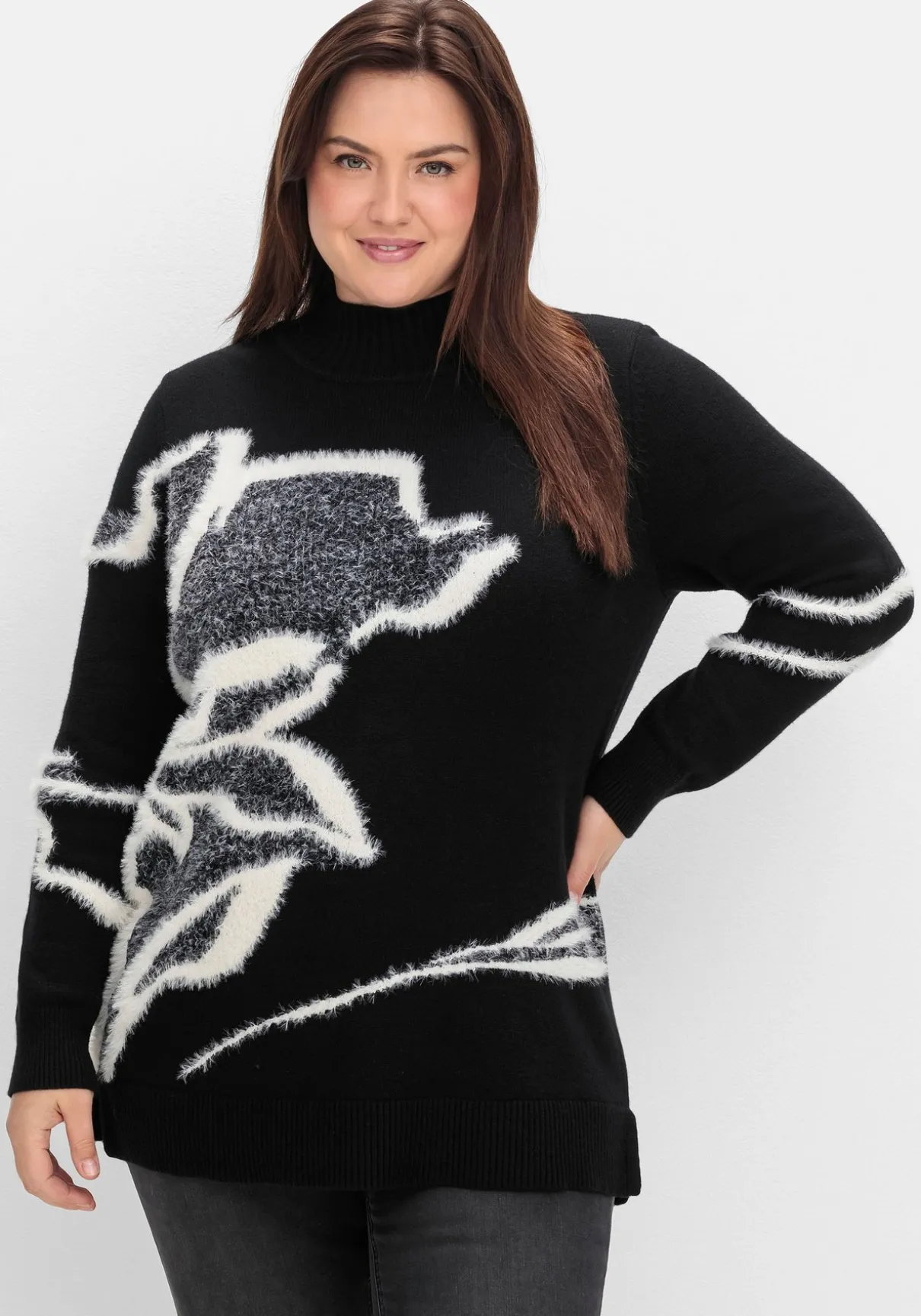 Pullover mit Intarsienmuster aus Flauschgarn