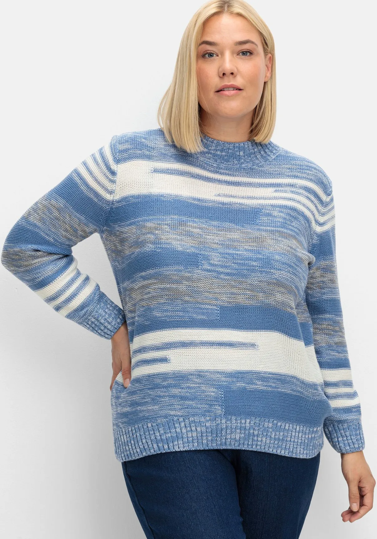 Pullover mit Stehkragen und Blockstreifen