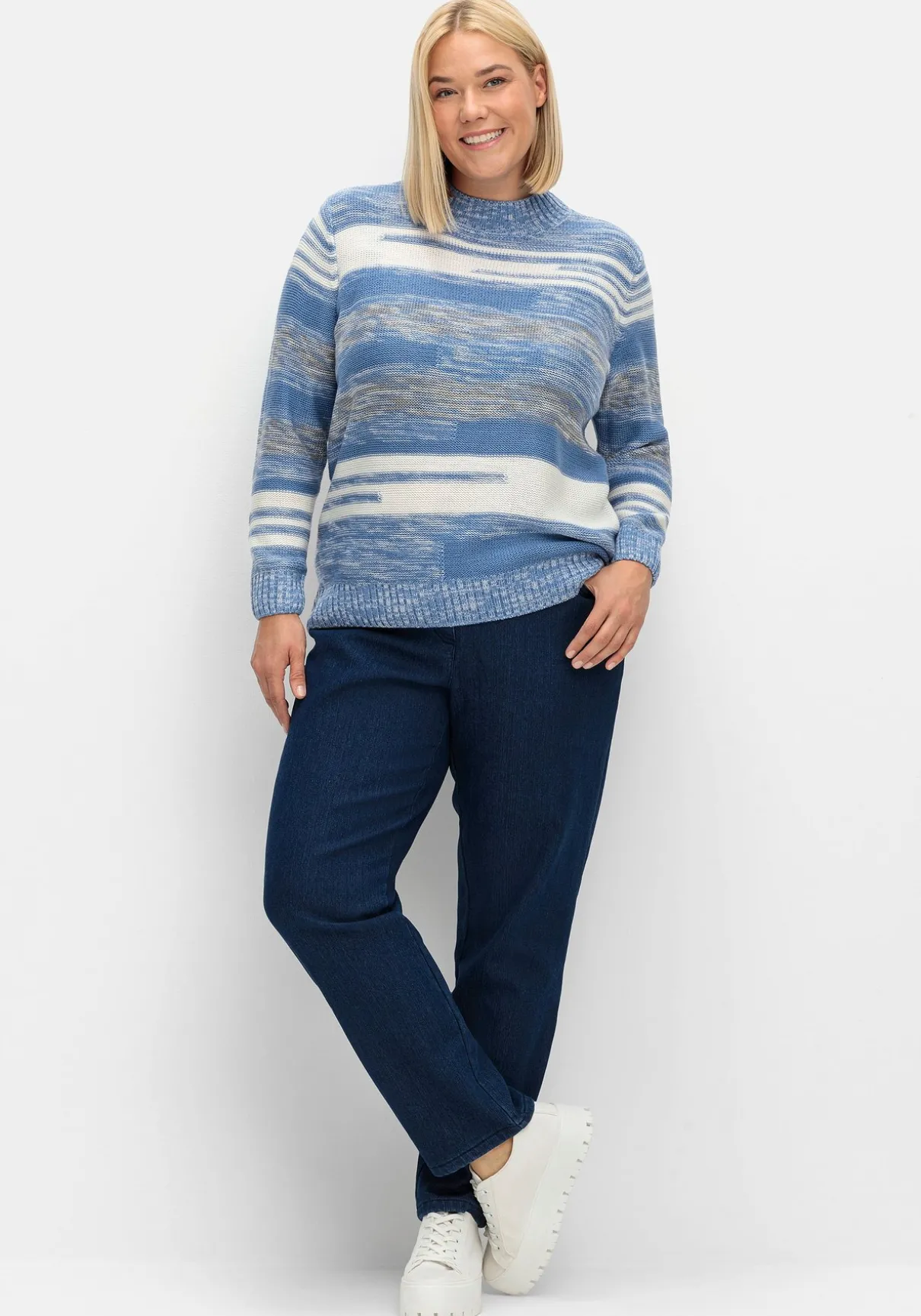 Pullover mit Stehkragen und Blockstreifen