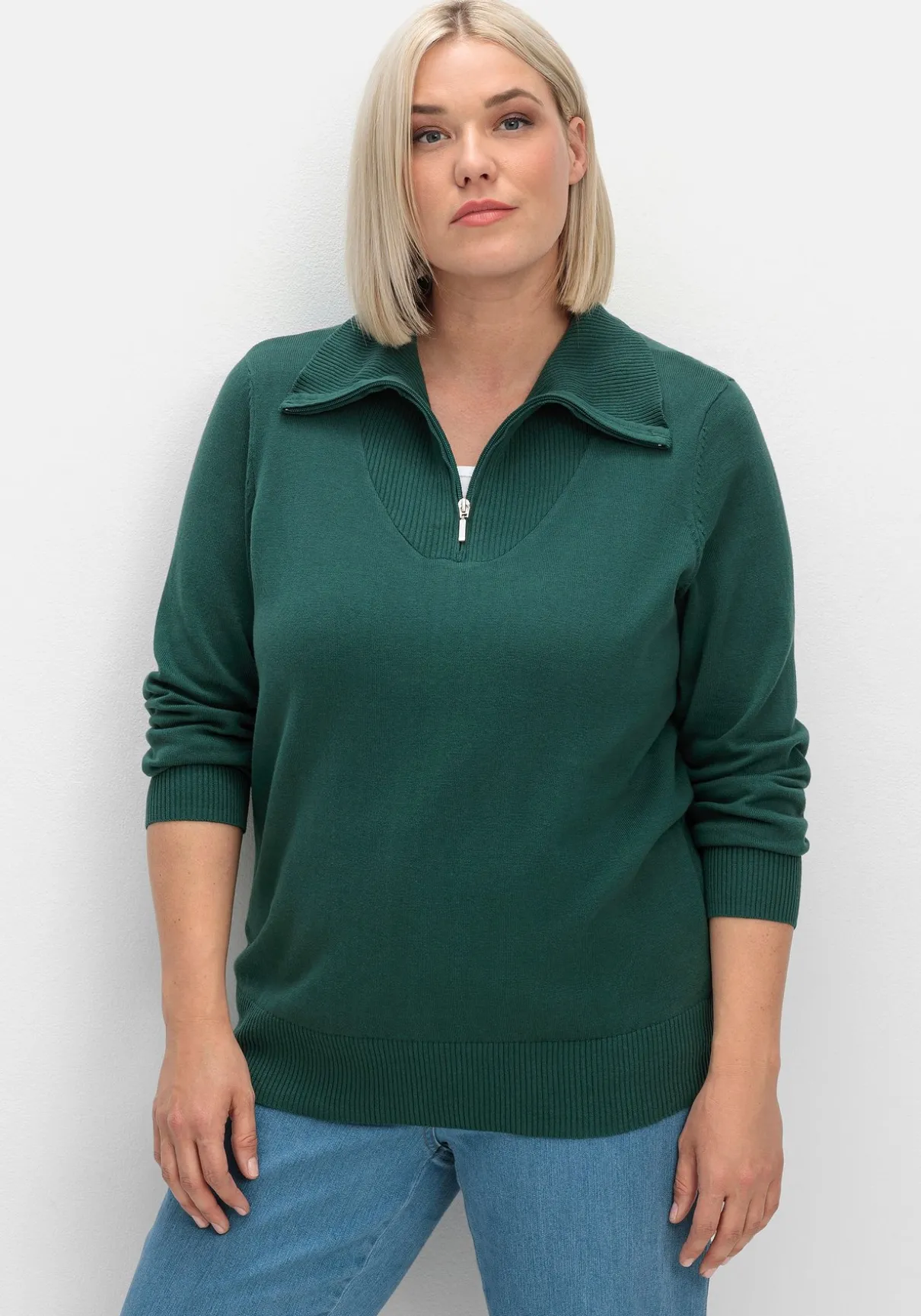 Pullover mit Troyerkragen und Reißverschluss