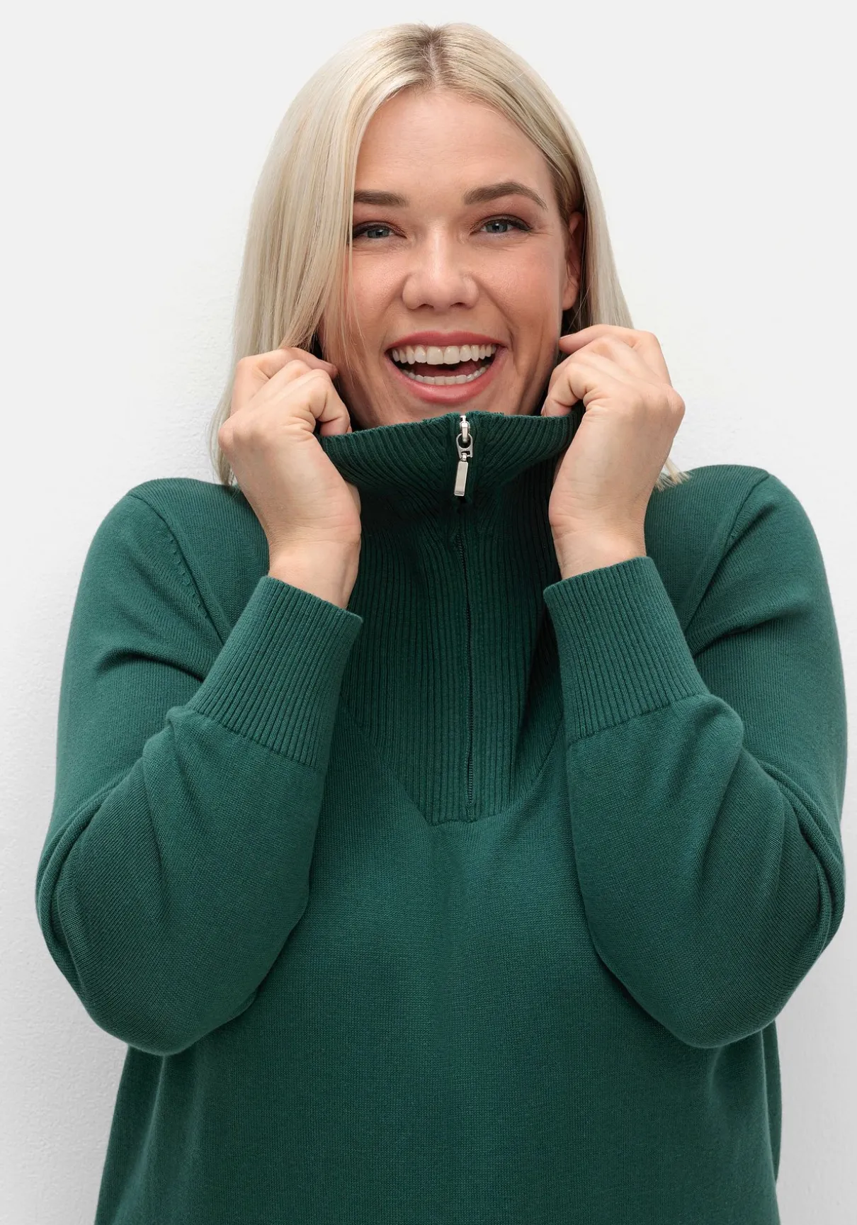 Pullover mit Troyerkragen und Reißverschluss